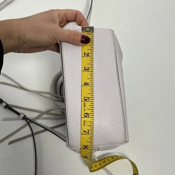 Rebecca Minkoff Purse Micro Moto Satchel Leather Fringe Crossbody Off White - Picture 11 of 15